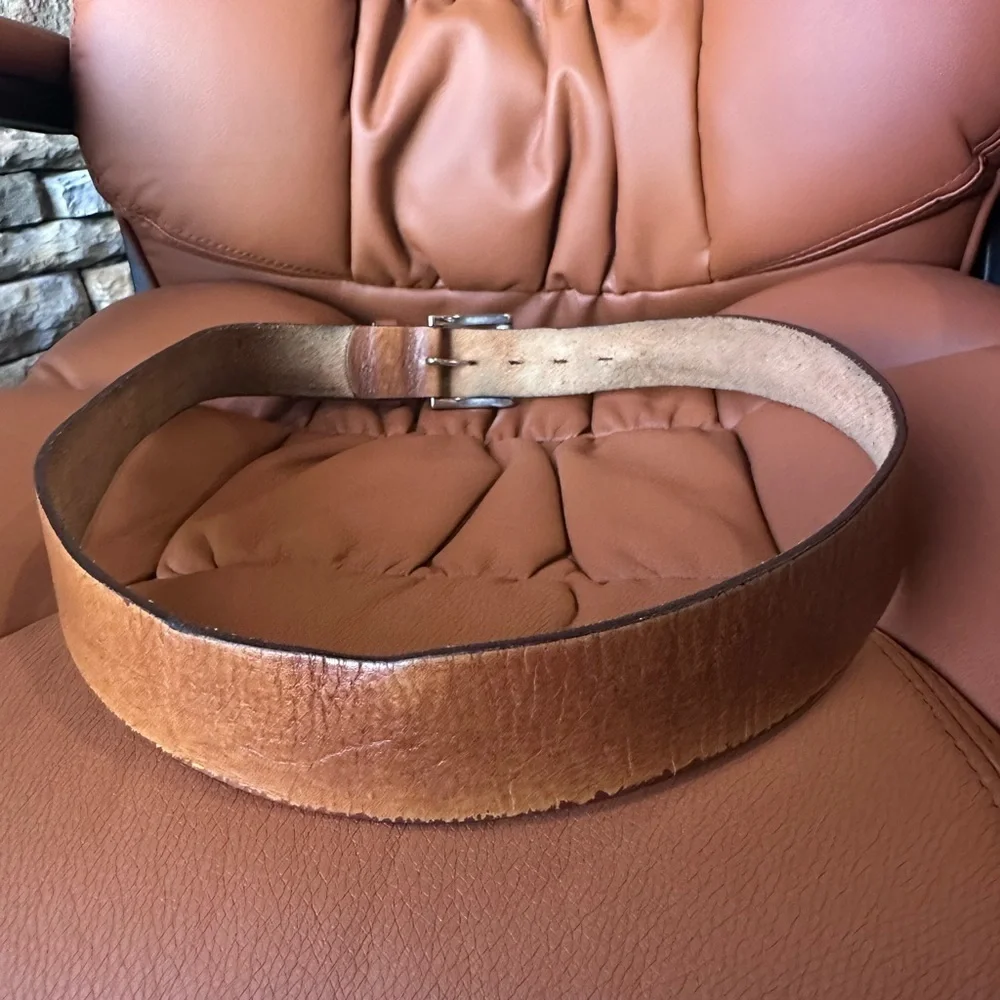 Men’s Well-Loved Brown Leather Belt with Silver Buckle, 38